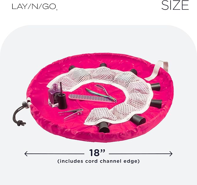 Lay-n-Go NailSpa 18″ Portable Nail Station Supplies & Cosmetic Lay Flat Organizer Bag— Travel Manicure Kit w/Mesh Pockets & Machine Washable (Pink)