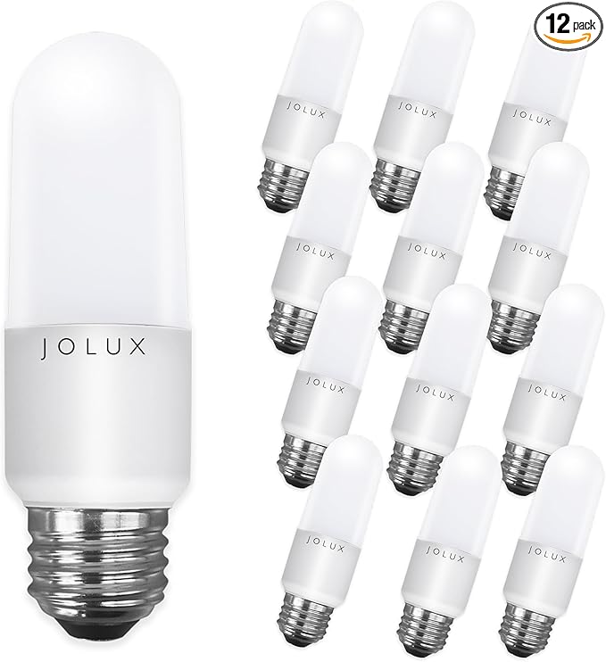 Jolux LED Stick Light Bulbs, Enclosed Fixture Rated, 60W Equivalent, 3000K Warm White,800 Lumen,Medium Screw Base E26 led Bulbs,Non-Dimmable,12 Count (Pack of 1)…