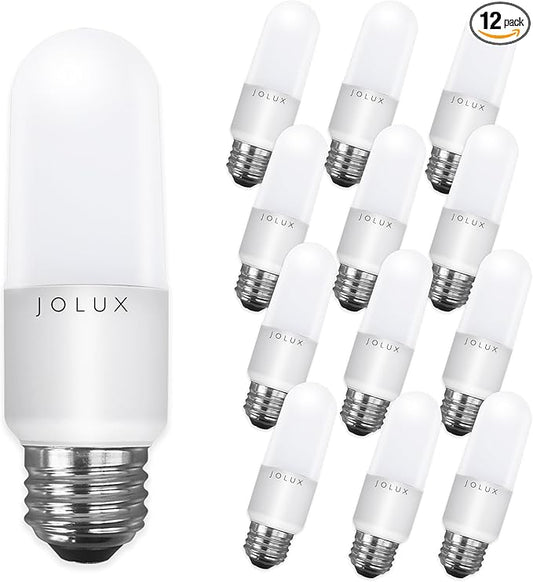 Jolux LED Stick Light Bulbs 60W Equivalent,Enclosed Fixture Rated, 800 Lumen 2700K Soft White,Medium Screw Base E26 led Bulbs,Non-Dimmable,12 Count (Pack of 1)…