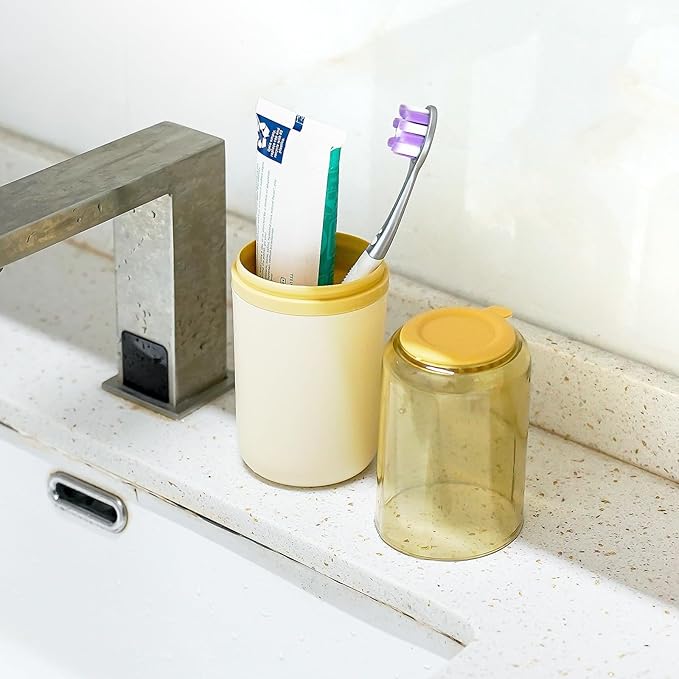 Toothbrush Travel Case, Plastic Travel Toothbrush Holder with Drain Hole, Portable Toothpaste Toothbrush Storage Container Box for Traveling, Camping, Gym, Bathroom (Light Yellow)