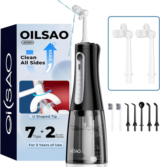 Cordless Water Flosser for Teeth Cleaning Pick, U-Shaped Flossing Head for 360° Deep Clean, 5 Modes & 9 Jet Tips, IPX7 Waterproof, Rechargeable & Portable Oral Irrigator for Travel, 350ML Large Tank