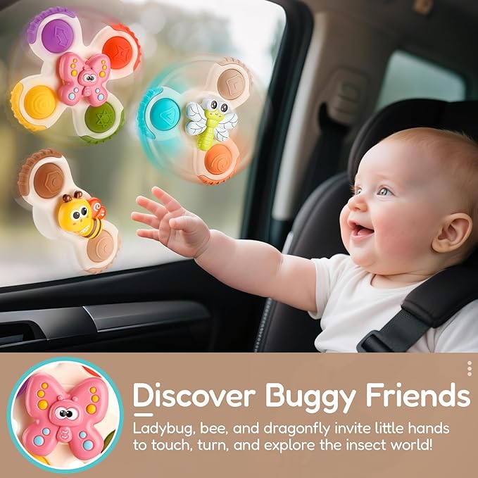 ALASOU 3PCS Pop Suction Cup Spinner Toys for 1 Year Old Boy Girl|Novelty Spinning Tops Toddler Stocking Stuffers|Baby Bath Toy for Kids Ages 1-3|1 Year Old Boy Christmas Birthday Gift for Infant