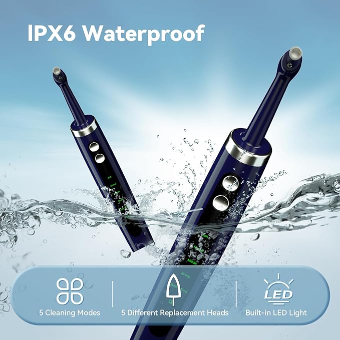 Tooth Polisher Electric Professional with USB Rechargeable, Tooth Polisher 5 Replacement Heads, IPX6 Waterproof for Adults &Kids