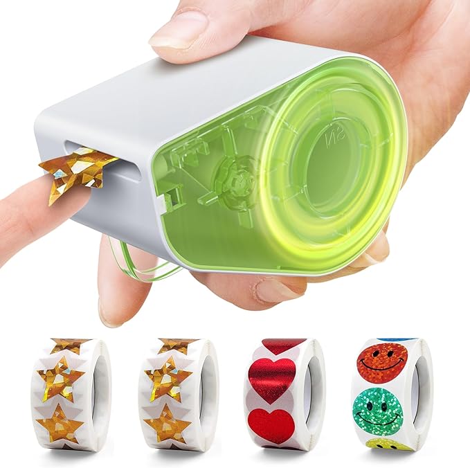 Manual Sticker Dispenser for Rolls of Stickers with 1520Pcs 1Inch Gold Star,Red Heart,Smiley Face Stickers for Kids Reward,Behavior Chart,School Classroom Student Teacher Supplies Gifts(Green)