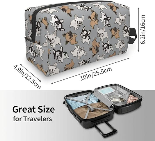 Cute French bulldog Toiletry Bag for Women Men Portable Travel Wash Bag Waterproof Gym Shaving Toiletries Cosmetic Organizer Bag, Shower Bathroom Toiletries Accessories Makeup Bag with Handle