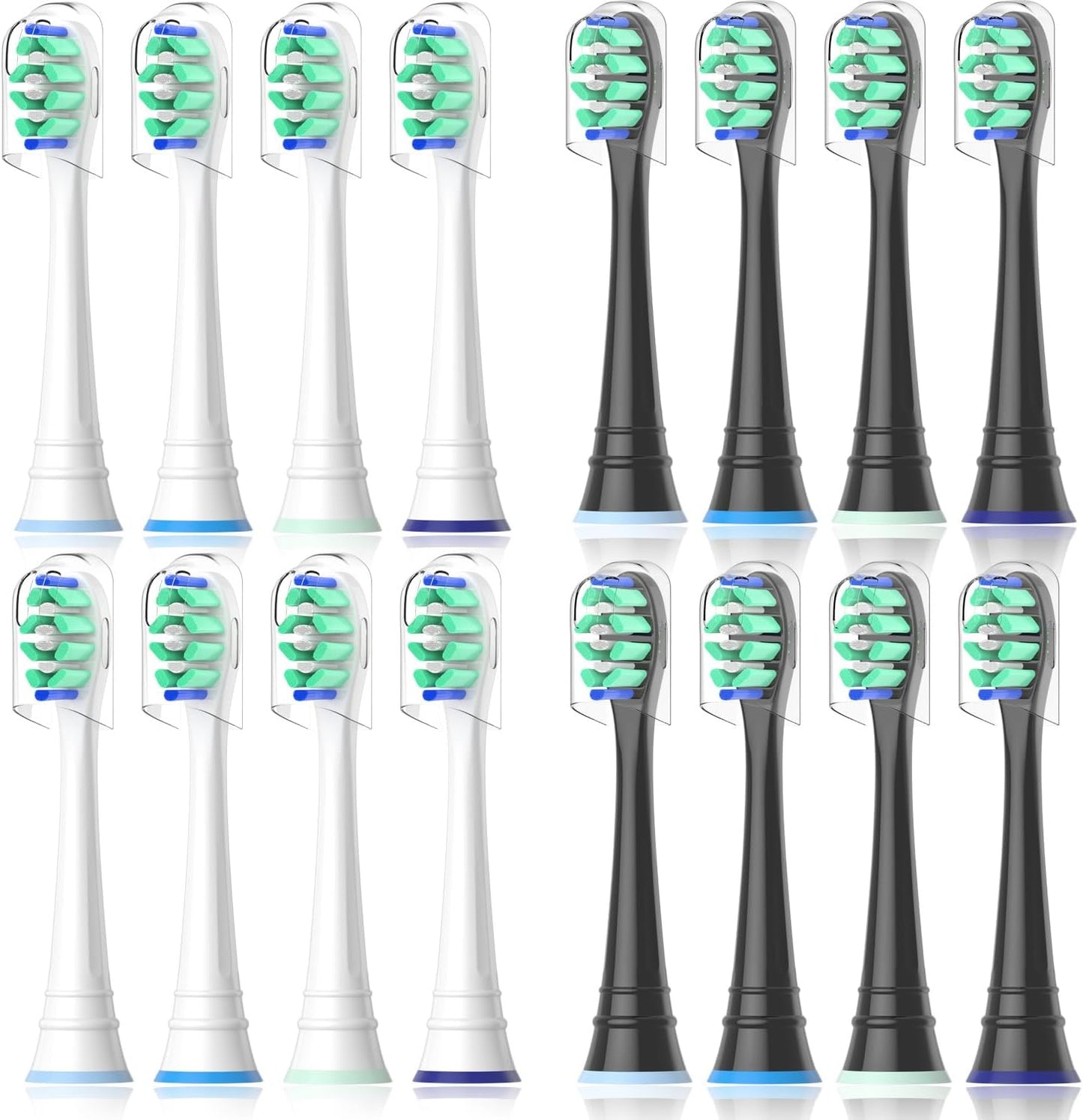 Replacement Heads Compatible with Sonicare Toothbrush, Replacement Brush Head for Philips Sonicare Electric Toothbrush 4100 5100 6100 9900 C2 W3 and More Click-on Handles (8white+8black)