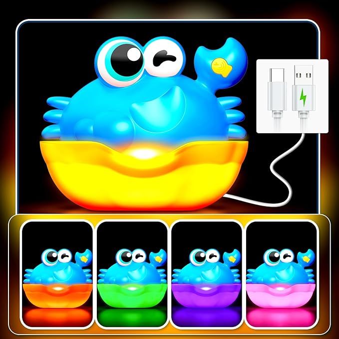 Light Up Crab Bath Bubble Maker Bathroom Toys for Kids Ages 1-3 4-8,Bath Bubble Machine with Colourful Light Toddler Bathub Toy Gifts for Kids