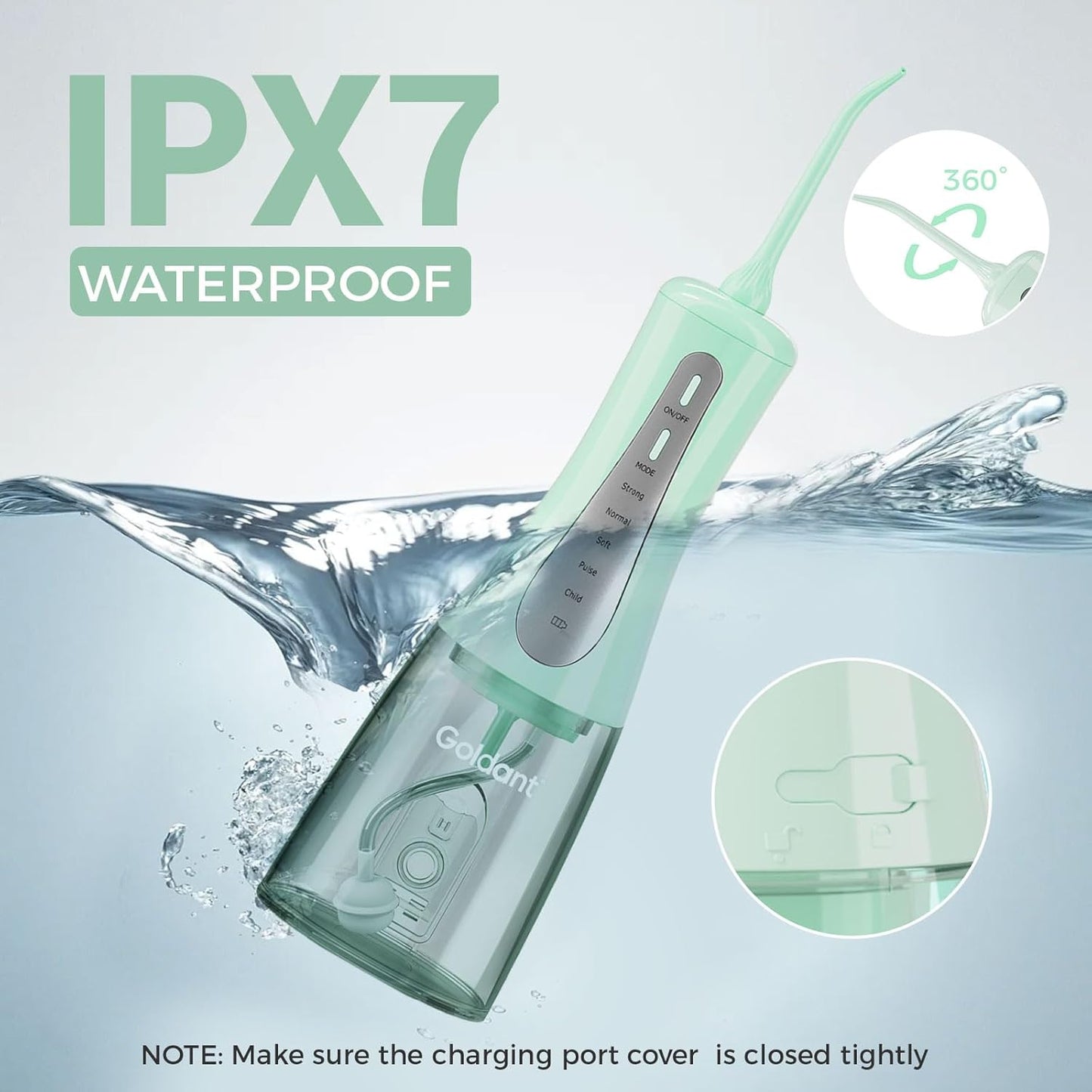 350ML Water Dental Flosser Teeth Pick with Travel Bag, 5 Modes Portable Cordless Oral Irrigator Cleaner, Electric Rechargeable IPX7 Waterproof for Home Travel Teeth Cleaning flossing (Green)