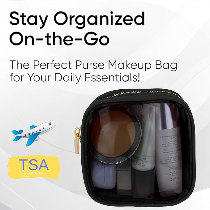 DANCOUR Clear Makeup Bag Mini Makeup Bag for Purse Mini Pouch Purse Clear Pouch Small Cosmetic Cosmetic Travel Case Black