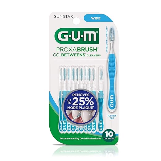 GUM Proxabrush Go-Betweens - Wide - Interdental Brushes - Soft Bristled Dental Picks for Plaque Removal Health - Safe for Braces & Dental Devices, 10 Count (Pack of 4)