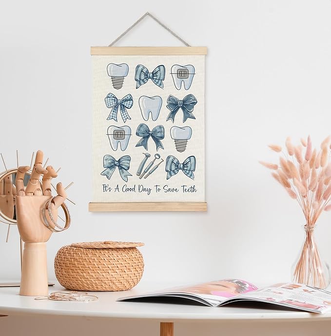 Yomisex Dentist Gifts Wall Art Poster, Dental Hygienist Assistant Office Gifts for Women, Blue Teeth Stuff Wall Art Framed for Dentist Office Home Decor, 12x16 Inch-(Blue)