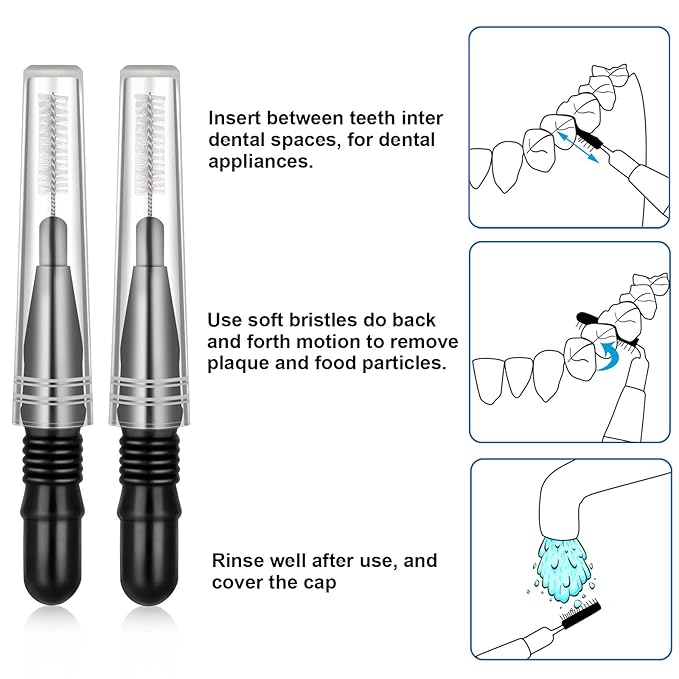 BBTO 100 Pcs Braces Dental Brush Flosser for Cleaner Interdental Brush Toothpick Tooth Flossing Head Oral Dental Toothpick Cleaners Cleaning Tool(Black)