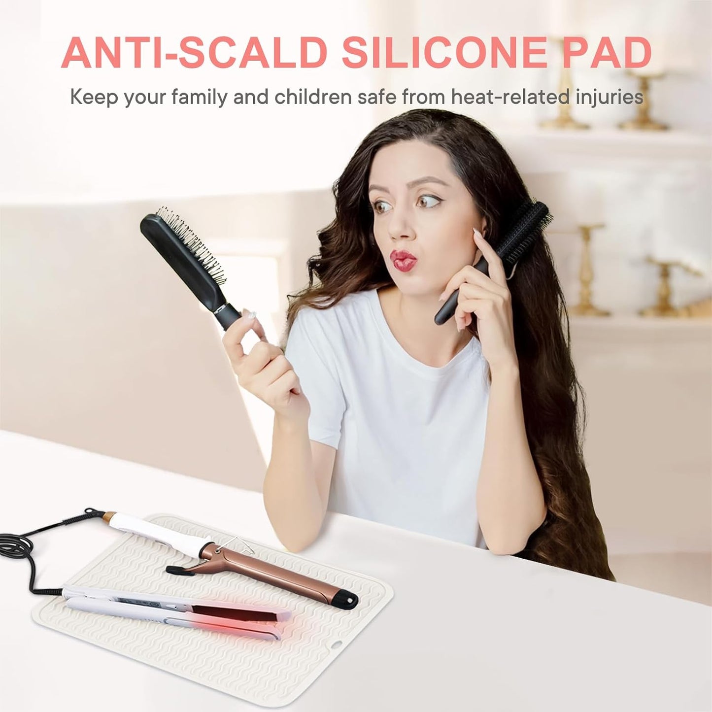 Oversize Silicone Heat Resistant Mat, Portable Travel Mat Cover for Curling Irons, Flat Irons, Hair Straightener and Hot Hair Styling Tools(14.2" x 11")