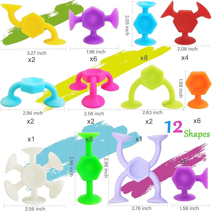 Suction Cup Bath Toys, 48pcs Travel Family Game for Kids Toddlers 3-8, Preschool Learning Sensory Classroom Toys, Bathtub Window Toy for Autism/ADD/ADHD