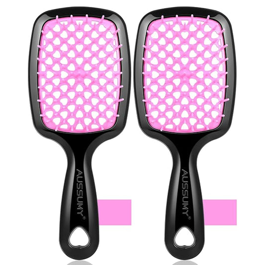 Vented Detangling Hair Brush - 2 Pack Detangler Hairbrush with Soft Bristles for Effortless Tangle Free - Ideal for Wet Dry or Damaged Hair for Women Men Kids