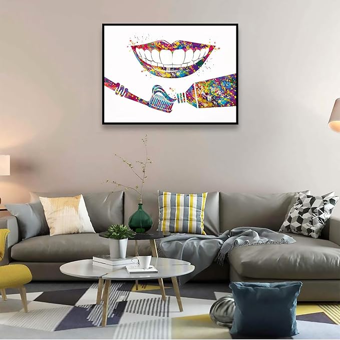 HFKSRJGW Dental Decor,Dental Care Watercolor Print Tooth Medical Art Toothbrush Dental Clinic Decor Gift Toothpaste Dentist Dentistry Office Dental Hygienist,8""x12""Framed Wall Art, white 10