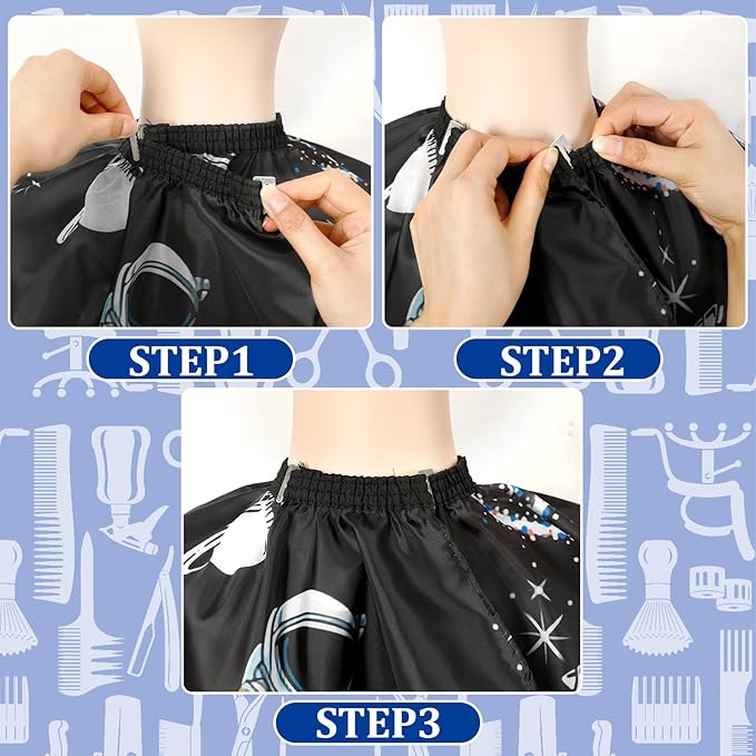 FEBSNOW Kids Hair Cutting Cape,Professional Kids Barber Cape and Neck Duster Brush Cartoon Hairdresser Apron with Adjustable Closure for Children Salon Barber Supplies(Astronaut Space Travel)