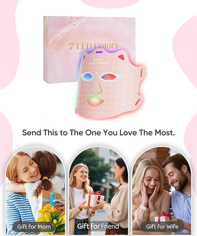 LED Light Therapy Mask, Red Light Therapy for Face - Red Light for Anti-Aging & Wrinkles, Blue for Acne, IR for Deep Repair, At-Home Device, FDA Cleared, Portable & Rechargeable, Pink