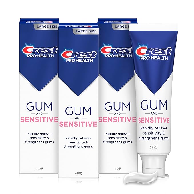 Crest Sensitive and Gum Toothpaste 4.8 oz (3 Pack), Relieves Sensitivity, Strengthens Gums, Anticavity, Clinically Proven, Antibacterial Toothpaste