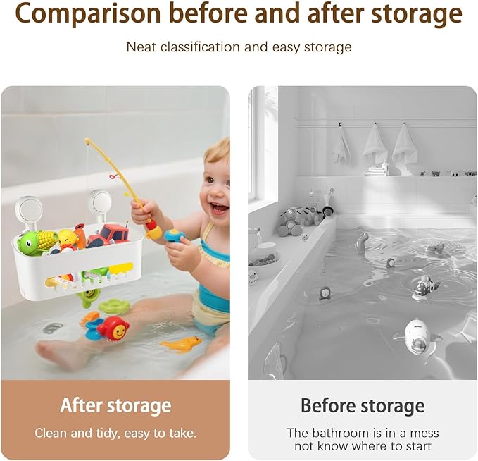 Bath Toy Storage Organizer,Kids Bathtub Toy Holder with Drain Holes,Shower Caddy for Bathtub,No Drilling Shower Caddy Suction Cup,Waterproof Storage Basket for Bathroom,Kitchen