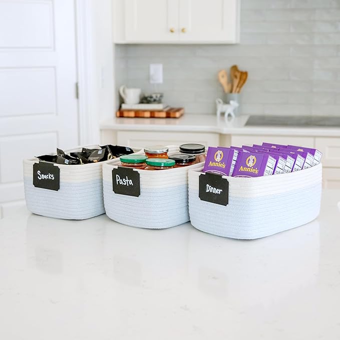 NaturalCozy 13.5”x8.5”x5.5” Rectangle Storage Baskets for Shelves 3 Pack | Cotton Rope Woven Small Baskets for Organizing | Small Storage Bins for Nursery, Bathroom, Closet, Shelf, Decorative