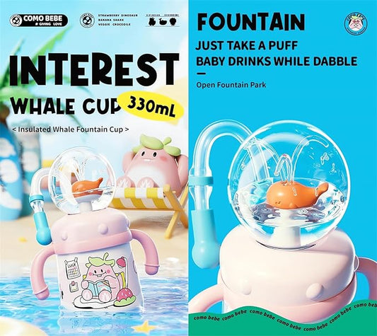Stainless Steel Whale Fountain Tumbler with Handle 2025 Drinking Cup with Whale Squirt Insulated Travel Tumblers Kids Weighted Sippy Cup No Spill Cute Water Bottle with Lids and Straws Leak Proof (B1)