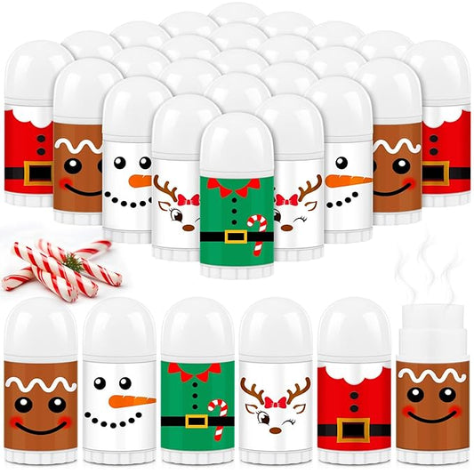 25 Pcs Christmas Lip Balm Bulk Mini Candy Cane Peppermint Flavor Lip Balms Bulk Christmas Stocking Stuffers Xmas Party Gifts Small Thank You Employee Appreciation Gifts for Women Men (Xmas Character)