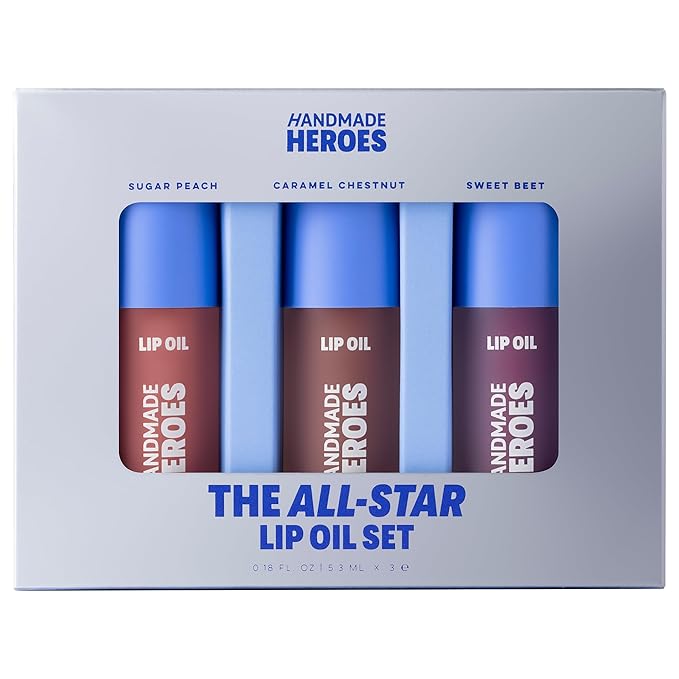 Handmade Heroes 100% Natural Vegan Lip Oil with Squalane Non-Sticky Lip Gloss Moisturizing, Shiny, Nourishing Korean Lip Gloss Lip Treatment Christmas Gifts - Pack of 3