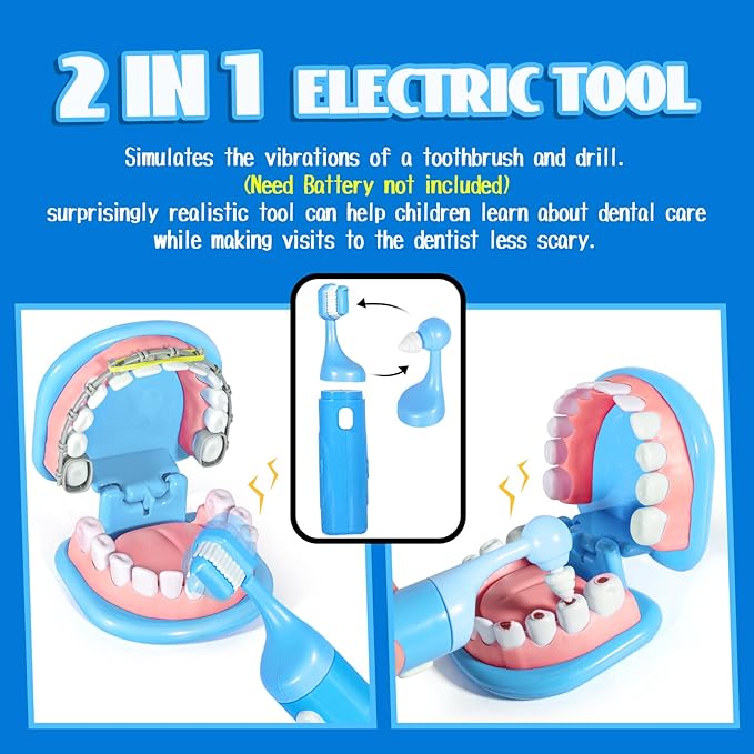 Dentist Playset for Boys with Oversized Pretend Teeth /Removable Teeth /Braces /Retainer - Kids Doctors Play Set - Teeth Model for Teaching - Role Play Toys for Kids 4-6 (Blue)