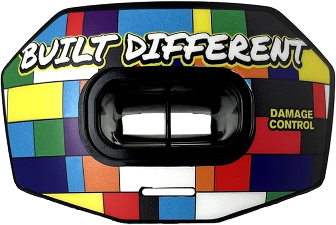 DAMAGE CONTROL Youth Football Mouth Guard – Breathable No Boil Mouthpiece, Protects Lips & Teeth, Works with Braces, Includes Helmet Strap – Sports Gear & Accessories (Built Different)