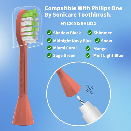 Toothbrush Replacement Heads Compatible with Philips One Series Sonicare Battery Toothbrush HY1100, 10 Pack Replacement Heads, Soft Bristles, Orange Red