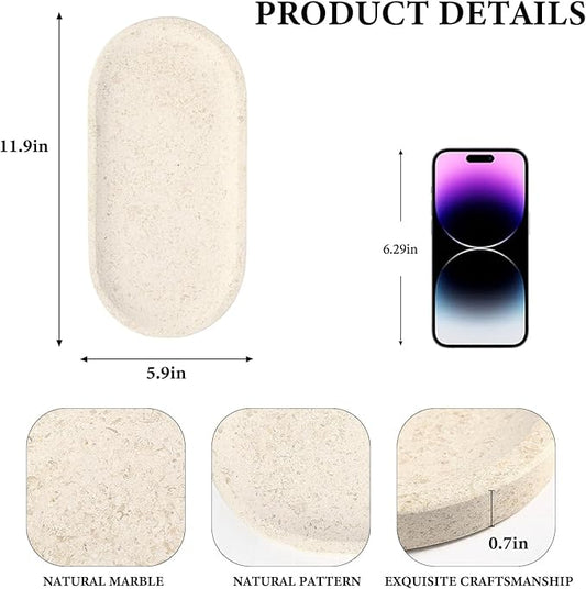Koville Marble Vanity Tray for Decor, Natural Bathroom Tray for Bathroom Countertop, Stone Decorative Trays for Dresser Organizer, Storage Trays for Perfume, Jewelry Holder(Beige Yellow)
