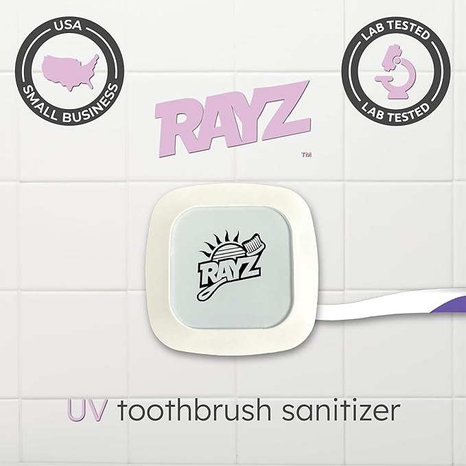 Rayz UV-C Toothbrush Sanitizer | Portable & Rechargeable | 99.9% Sanitization in 3 Minutes | Wall Mountable, Travel-Friendly & TSA-Approved (Pearl)