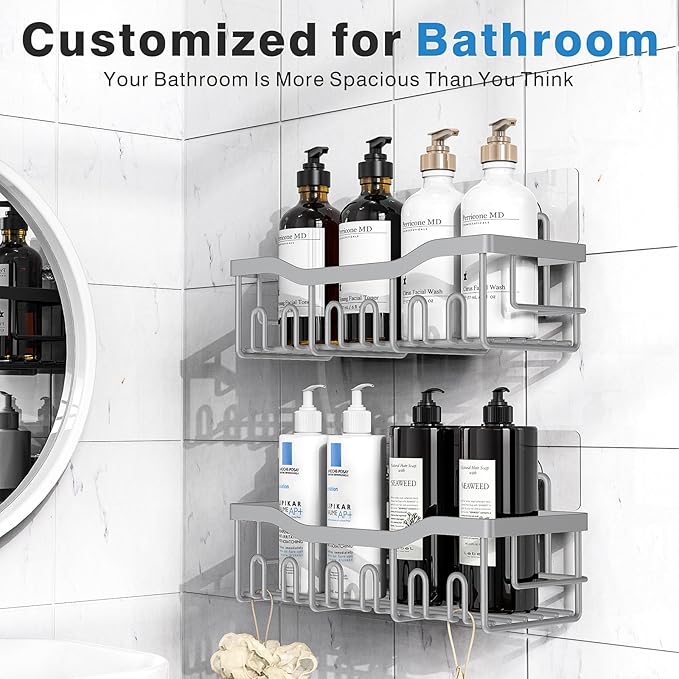 EUDELE Shower Caddy 2 Pack, Adhesive Shower Organizer for Home Decor & Kitchen Storage, No Drilling, Rustproof Stainless Steel Bathroom Shelf Organizer