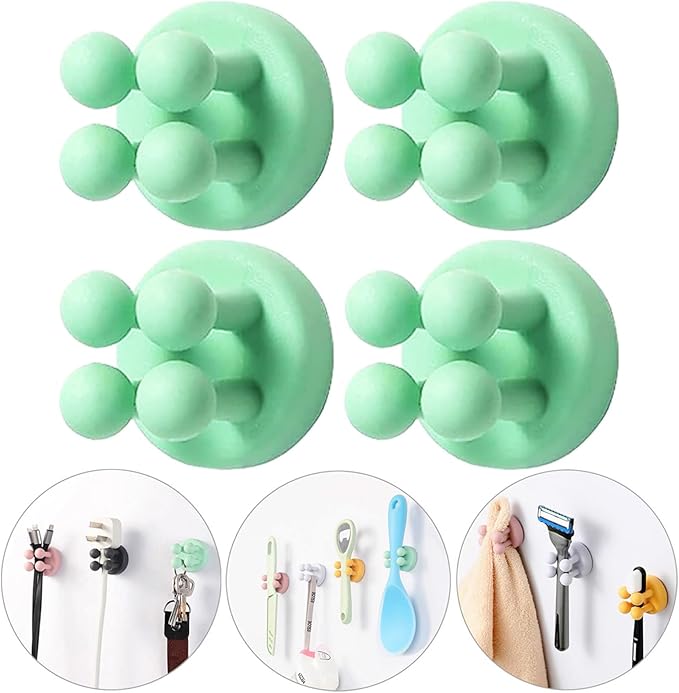 iBetterLife Silicone Toothbrush Holders for Bathrooms - 4Pcs Razor Holder for Shower Wall Mount Self Adhesive Cute Utility Dorm Room Kitchen Office Organizer Storage Hook for Kids Hanging Loofah Towel