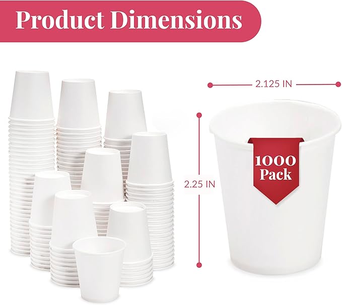 Prestee 1000 Pack 3oz Small Paper Cups - Mini Bathroom & Mouthwash Cups, Hot Coffee Cups for Espresso, Holiday & Christmas Party Supplies