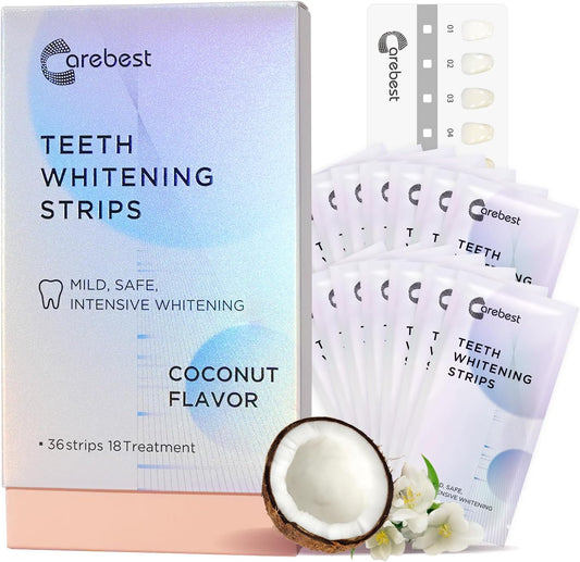 Coconut Whitening Strips,Enamel Safe Non-Slip Whitening Strips for Sensitive Teeth,18 Treatments Teeth Whitening Kit