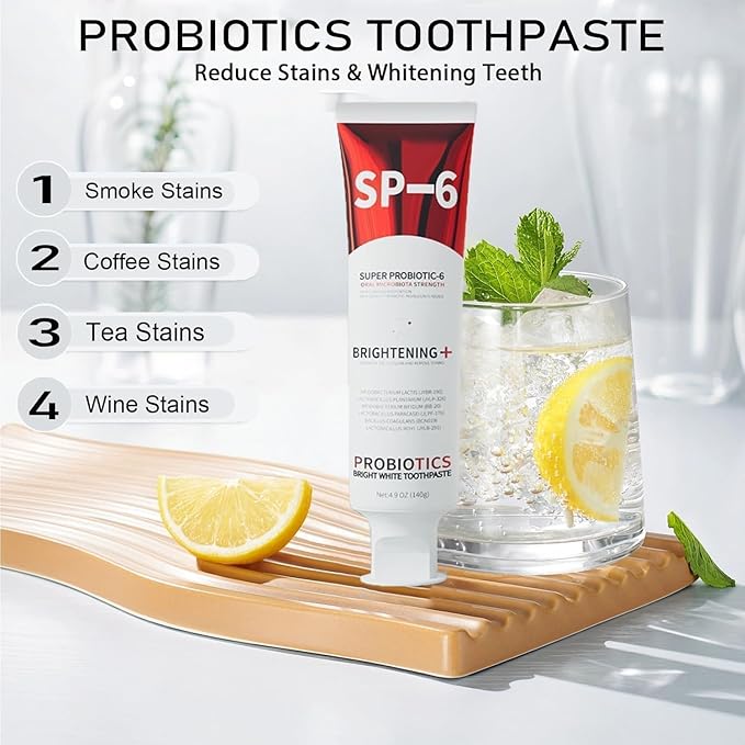 SP-6 Probiotic Whitening Toothpaste, Enhanced Formula with 6 Probiotics for Teeth Whitening and Gum Health, Enamel-Safe, Fluoride-Free, Fresh Mint Flavor, 4.6oz (3)