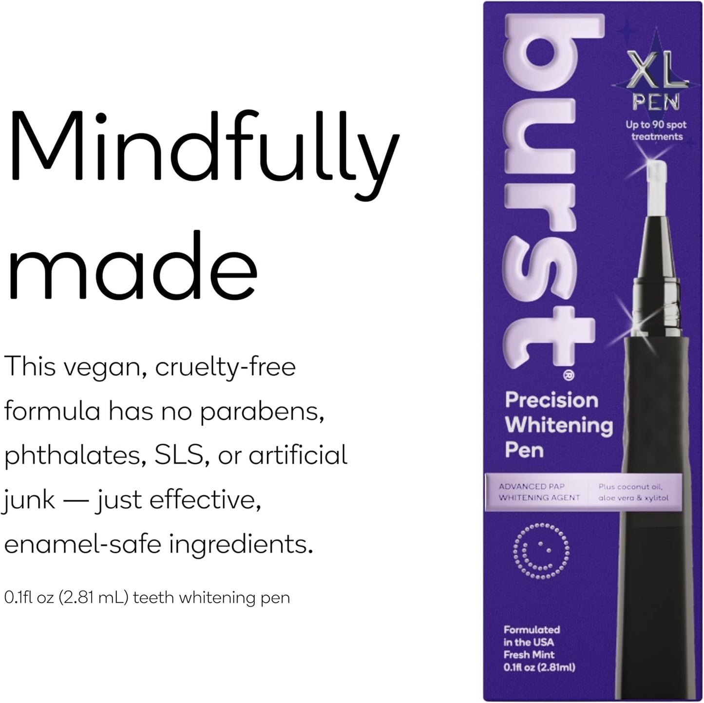 Burst Precision Whitening Pen, 9% HP, 45 Whitening Treatments, Enamel Safe, Vegan, Paraben Free, Delicious Flavor, 1 Count