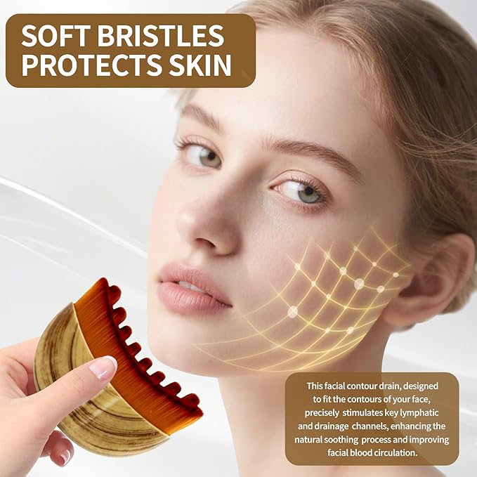 Lymphatic Contour Face Brush,Dry Lymphatic Contour Face Brush Soft Set,Lymphatic Drainage Massager for Face,Chin & Neck Relaxation,PortableBeauty Tool with Travel Case.