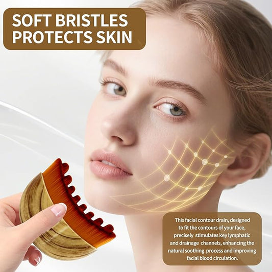 Lymphatic Contour Face Brush,Dry Lymphatic Contour Face Brush Soft Set,Lymphatic Drainage Massager for Face,Chin & Neck Relaxation,PortableBeauty Tool with Travel Case.