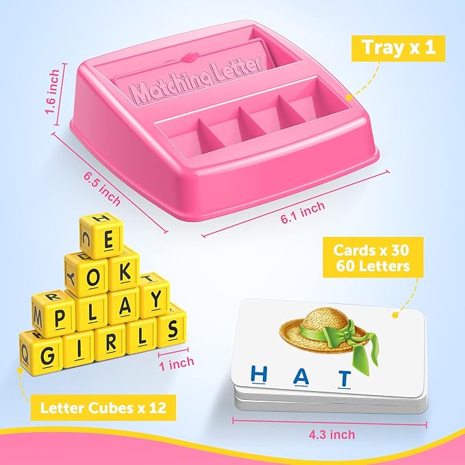 LIWIN LET'S GO! Toys for 3-8 Year Olds Girls, Matching Letter Spelling Games for Kids Ages 3-8 Preschool Learning Educational Toys for Kids Birthday Gifts for 3-8 Year Olds Girls Pink