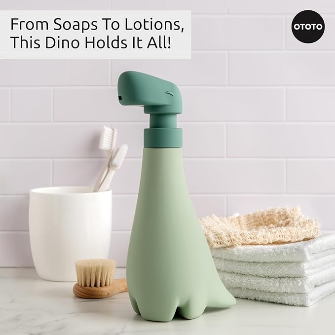 OTOTO New Soapasaurous Dino Hand Soap Dispenser - Cute Bathroom Accessories, Liquid Dish Soap Dispenser, Dinosaur, Cute Kitchen Accessories, Gifts for Kids