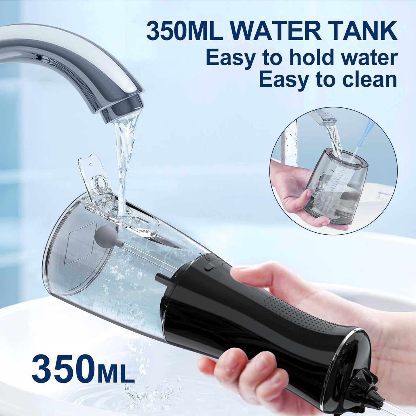 Water Dental Flosser Oral Irrigator with 5 Modes, 350ml Cordless Water Teeth Cleaner Pick 6 Tips, IPX7 Waterproof Rechargeable Portable Powerful Battery for Travel & Home Braces & Bridges Care