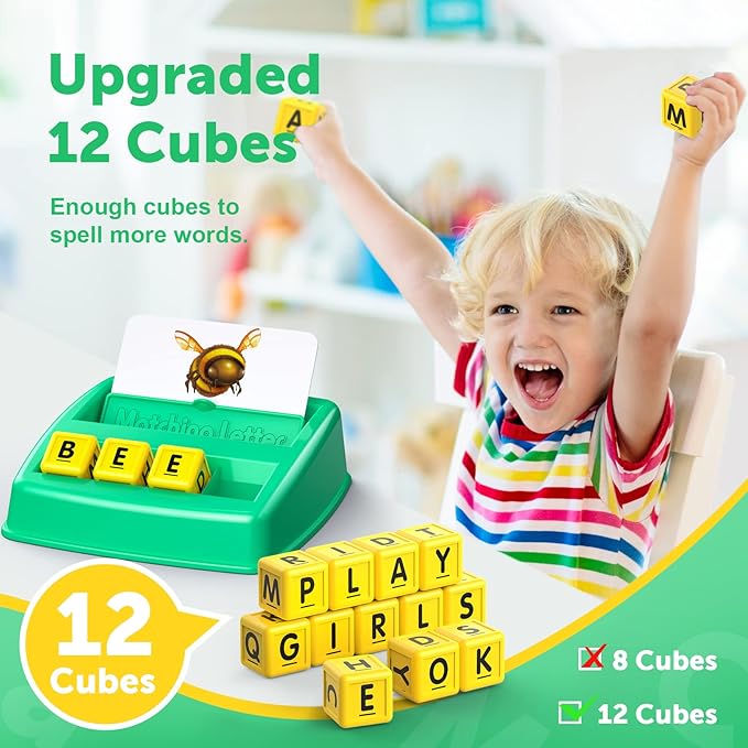 Toys for 3-8 Year Olds Boys Girls, Matching Letter Game Educational Games for Kids Ages 3-8 Easter Birthday Gifts for 3-8 Year Olds Boys Girls Preschool Kindergarten Educational Spelling Toys Green