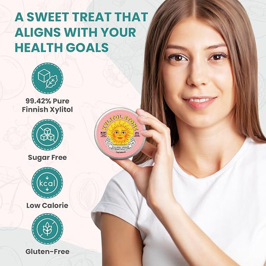 Xylitol Stone Sugar Free Candy - Vegan & Keto Friendly Unique Hard Candy Sugar-Free - 100% Natural Flavor Candies - Gluten Free & Non-GMO Breath Freshener Low Calorie Mints- Strawberry (Pack of 1)