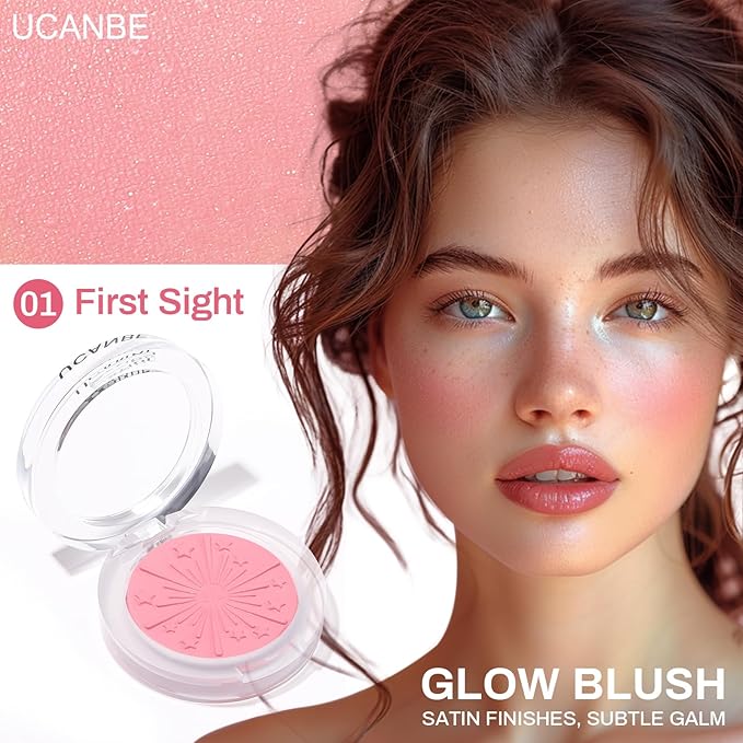 UCANBE Baked Blush for Cheek, Glow Blushing Palette - Seamless Silky Blendable Powder Blush Makeup Palette, Delivering Long Last Natural Ruddy Complexion, 01 First Sight