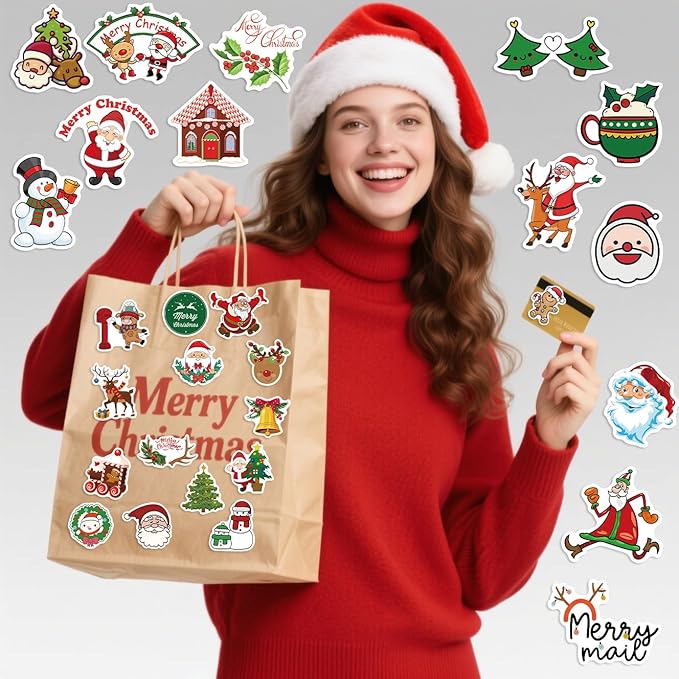 100 Pcs Christmas Stickers for Kids Classroom by Taeekiy,Christmas Party Favors,Cute Happy Holiday Stickers for Water Bottles,Laptop,Phone Etc.Winter Xmas Stickers for Adults Boys Girls