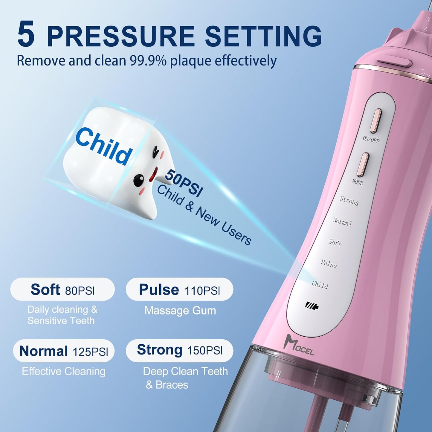 Water Dental Flosser for Teeth - 350ML Large Tank 5 Modes & 6 Tips Cordless, Oral Irrigator Waterproof, Portable Teeth Cleaning and Flossing with Effective Plaque Remover for Adults (Pink)