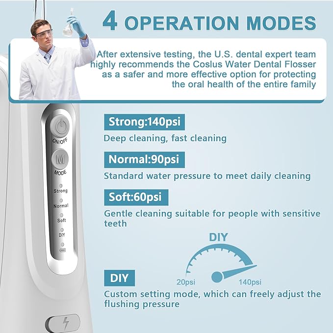 Cordless Water Dental Flosser Teeth Pick Portable Rechargeable Flossers Oral Irrigator with 4 Modes,IPX7 Waterproof Floss for Deep Cleaning and Gum Care,Ideal for Home Use, Daily Shower, and Travel